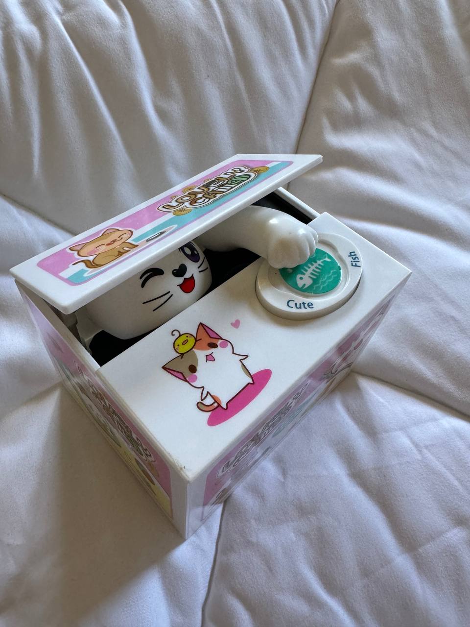 New White Cartoon Cat Electric Savings Cute Stealing Money Cat Greedy Money Eating Money Cat