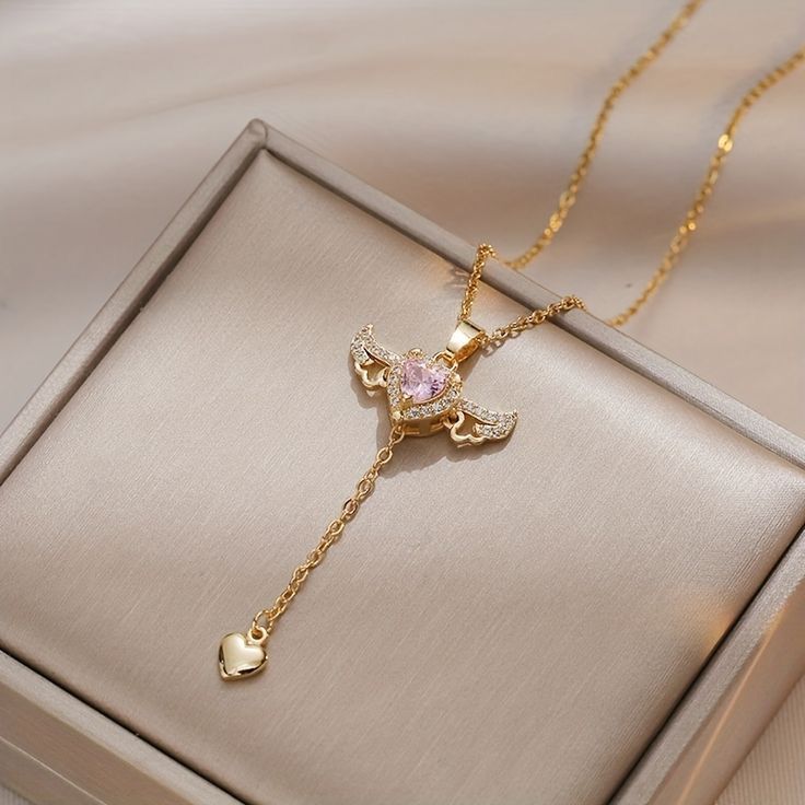 Gold Mini Heart Pendant Winged Heart Necklace