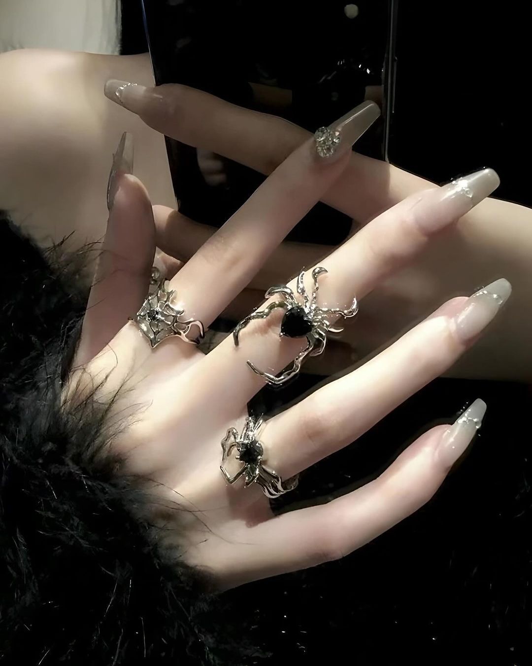 Black Stone Spider Ring Set