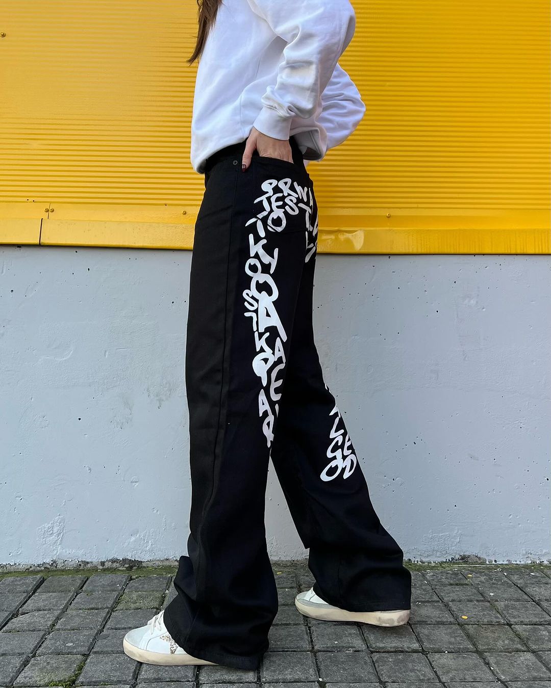 Back Printed Black Baggy Jean