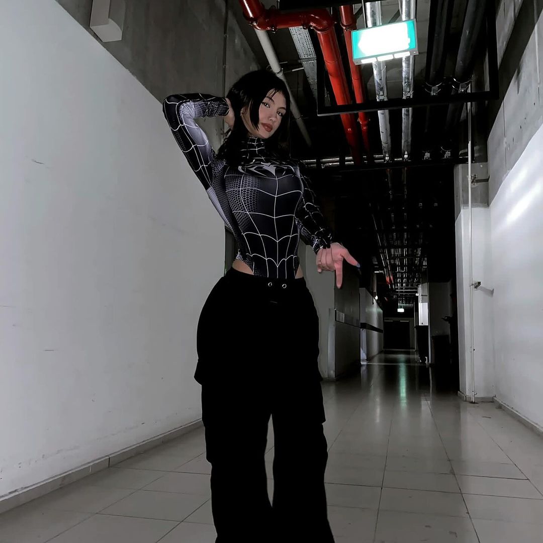 Black Spider Long Sleeve Bodysuit with Snap Fasteners