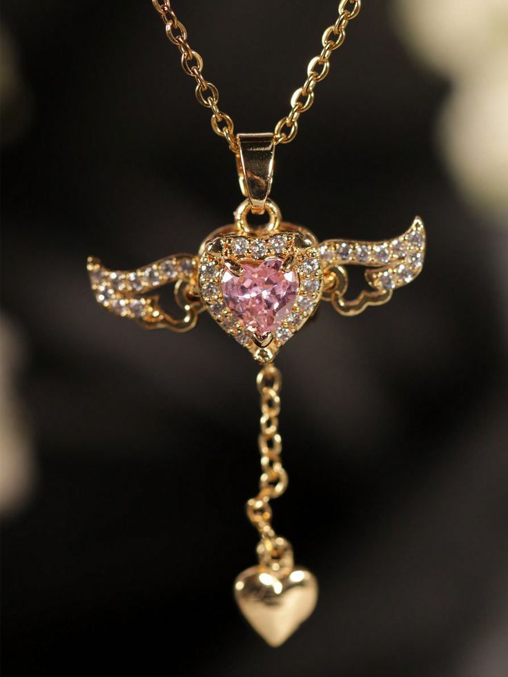 Gold Mini Heart Pendant Winged Heart Necklace