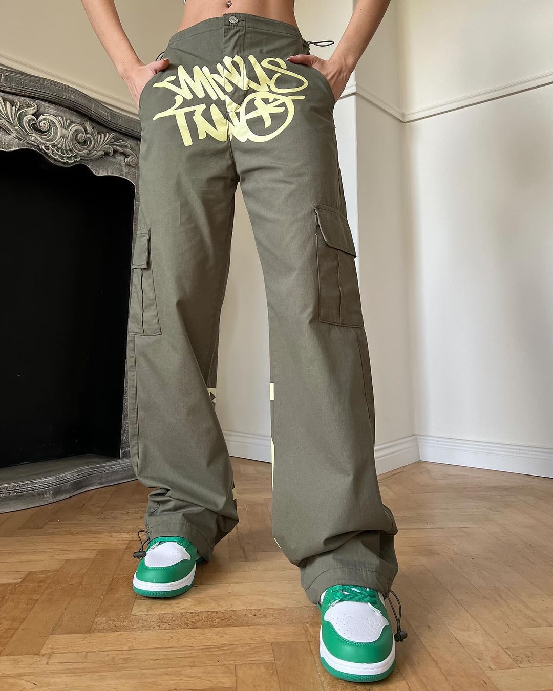 Khaki Minus Two Cargo Pocket Elastic Trousers