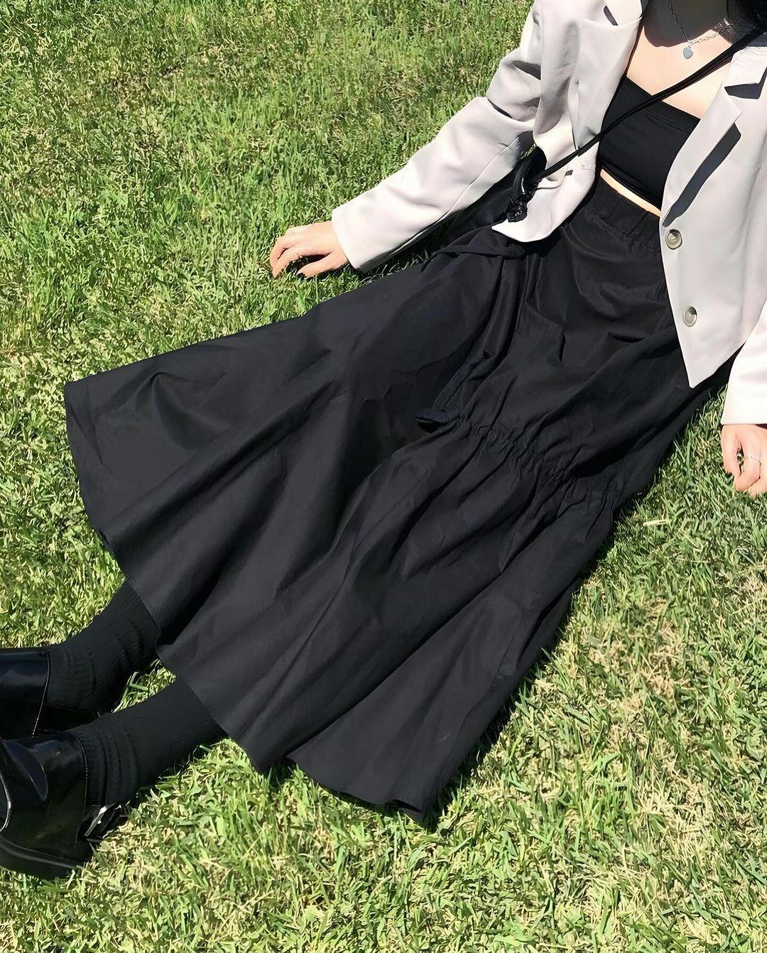 Black Long Skirt with Elastic Waist