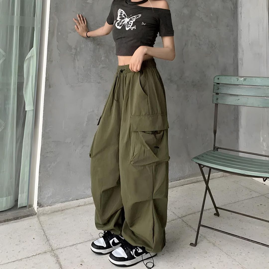 Khaki Extra Loose Cargo Pocket Baggy Trousers