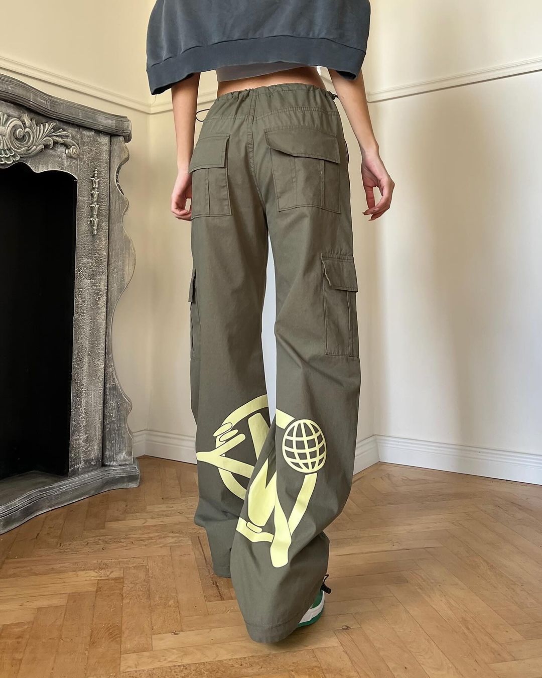 Khaki Minus Two Cargo Pocket Elastic Trousers
