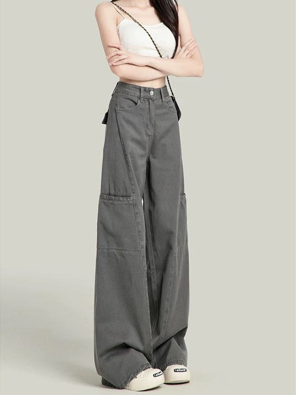 American lazy style pure gray jeans