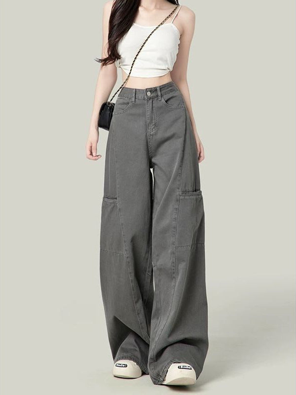 American lazy style pure gray jeans