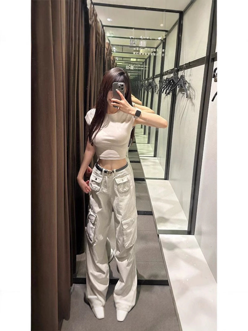 Pocket jeans for women wide-leg pants
