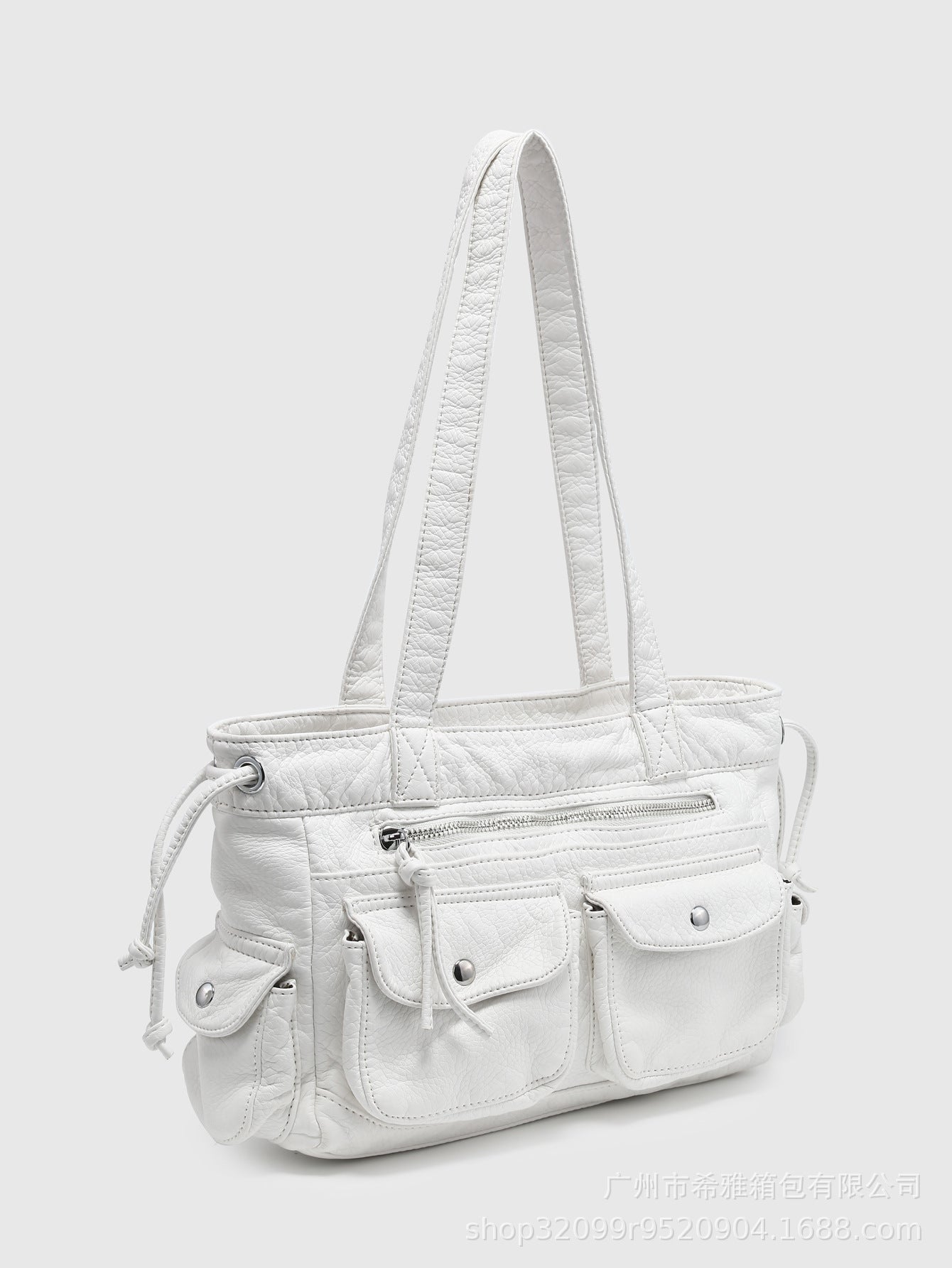 Washed gradient multi-pocket large shoulder bag
