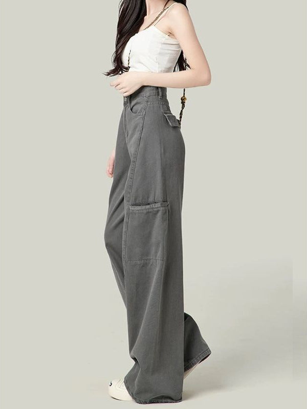 American lazy style pure gray jeans