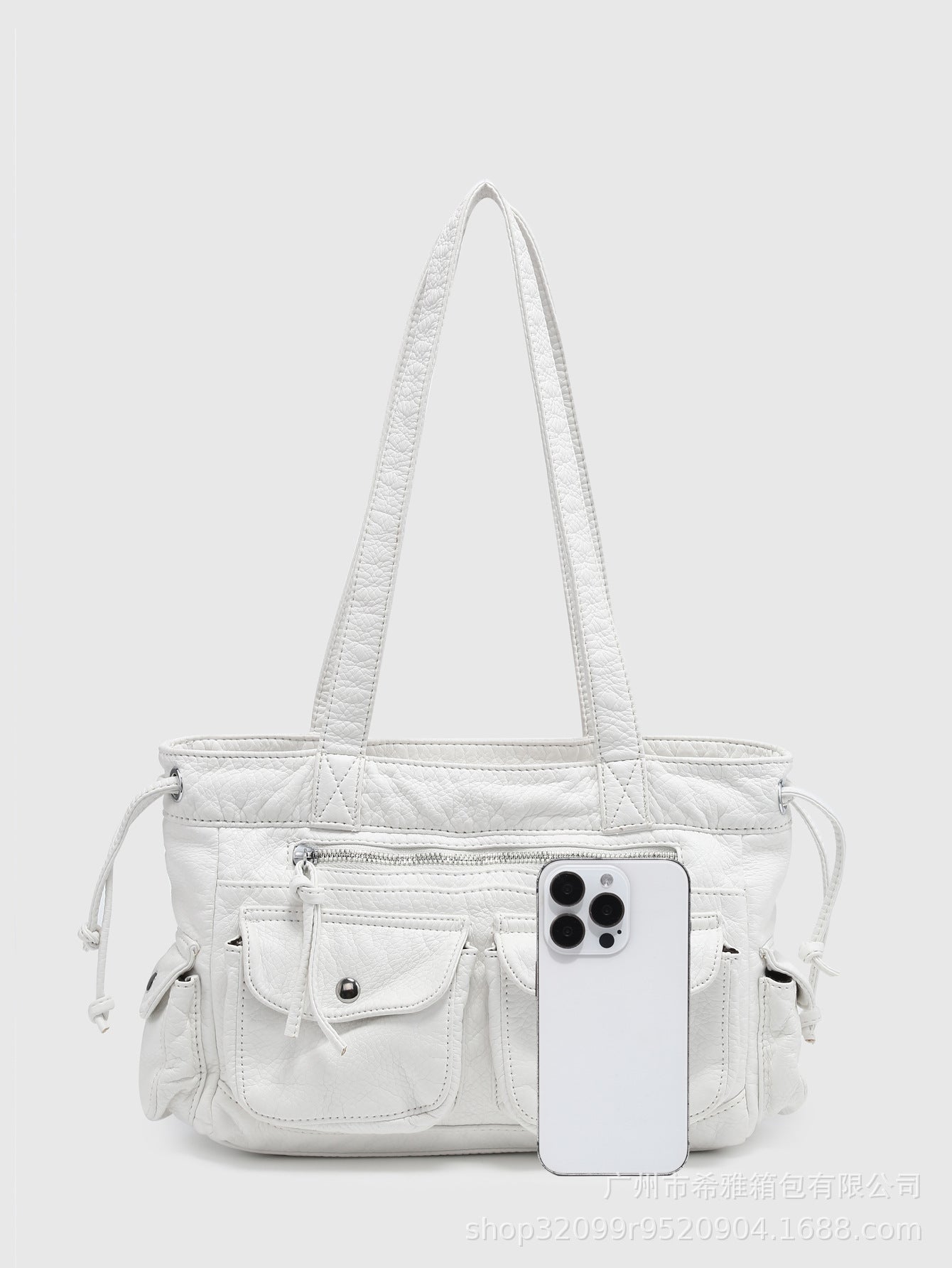 Washed gradient multi-pocket large shoulder bag