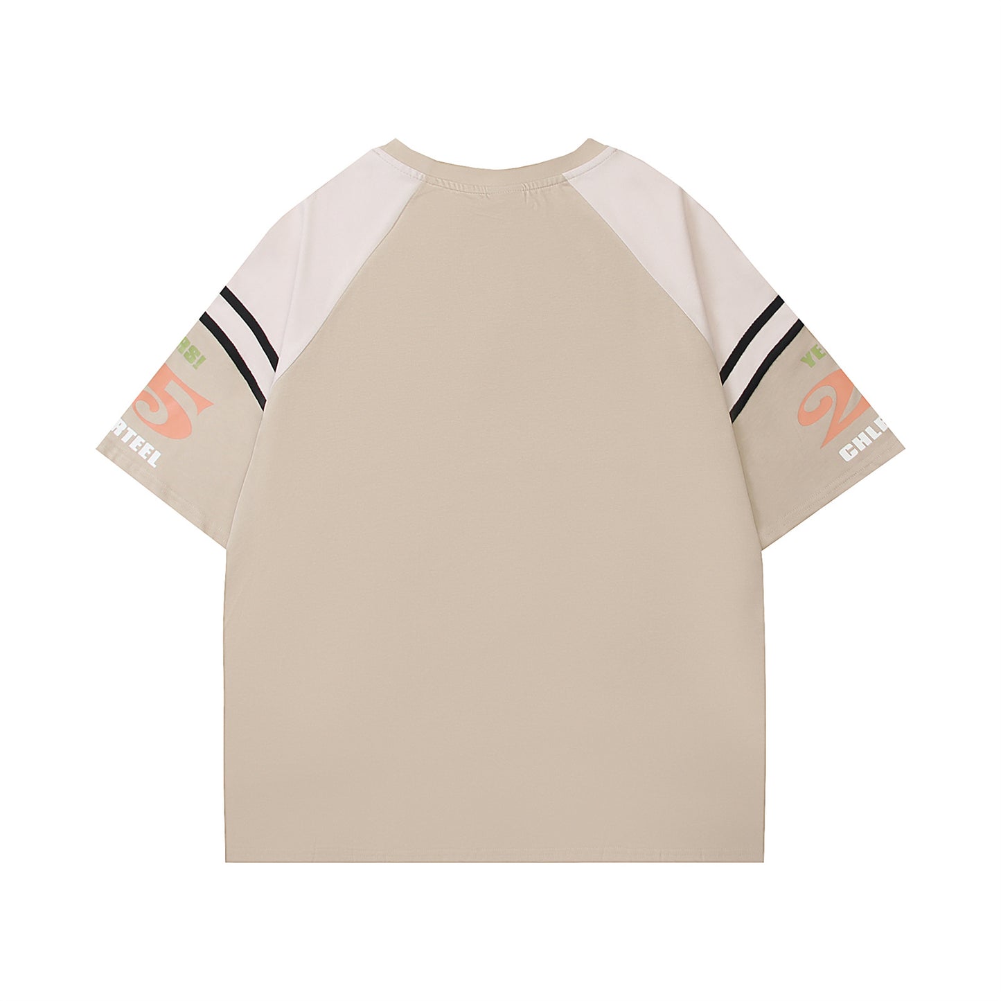 American beige letter print splicing short-sleeved T-shirt