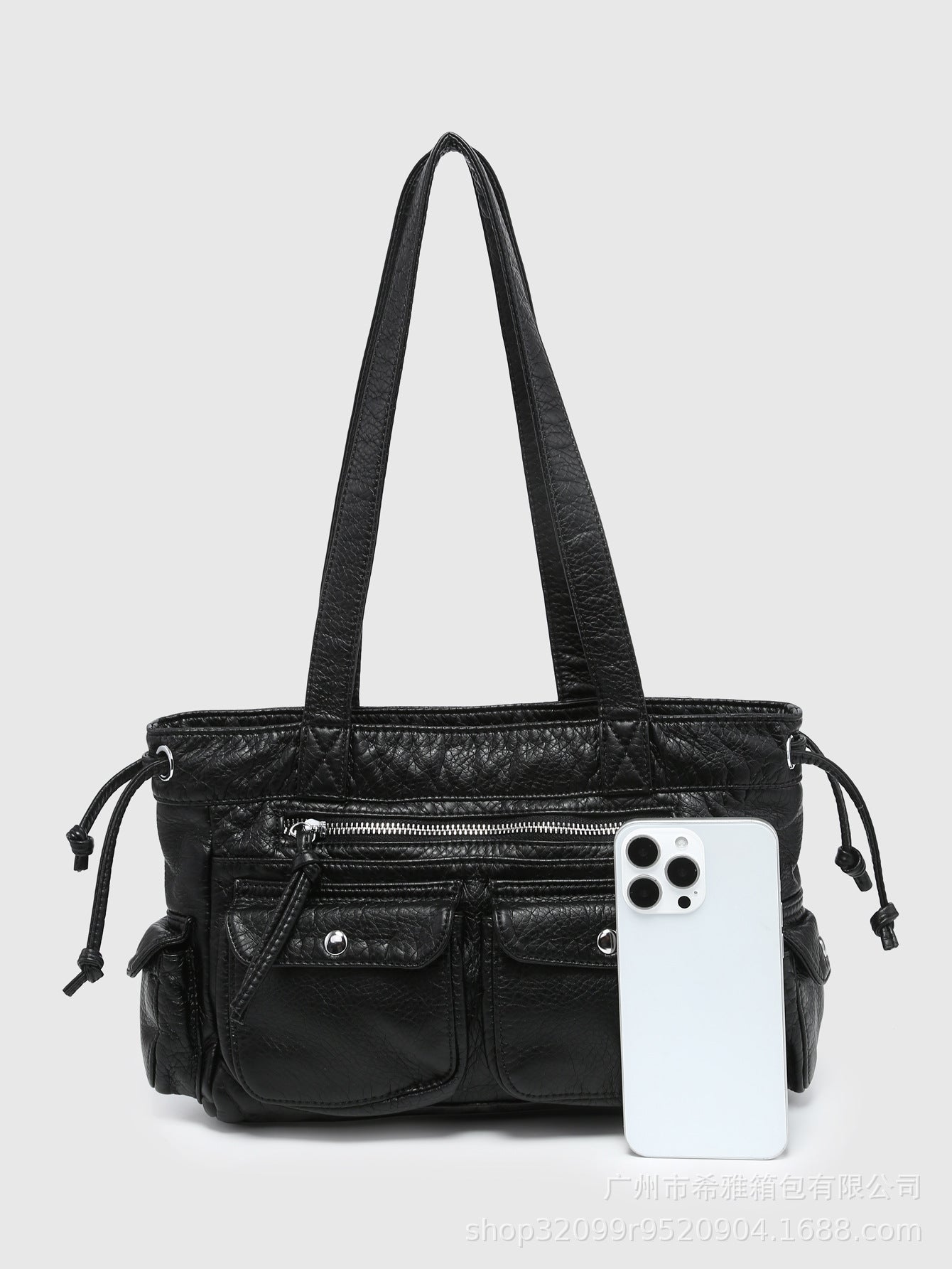 Washed gradient multi-pocket large shoulder bag