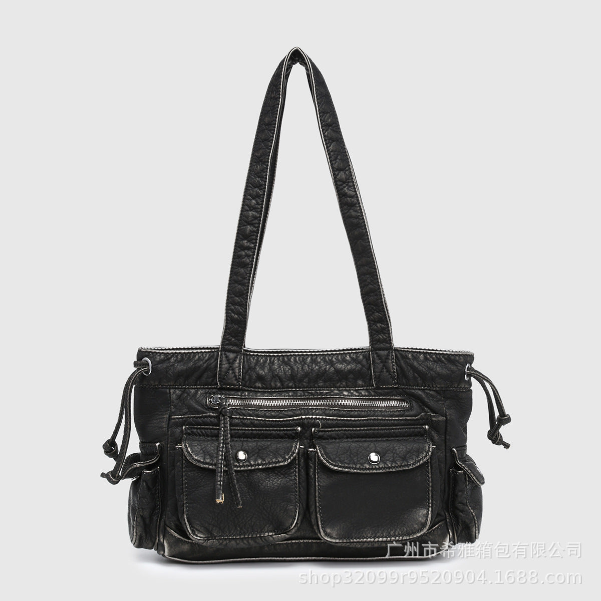 Washed gradient multi-pocket large shoulder bag