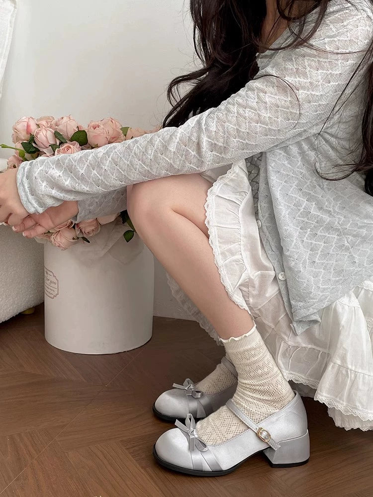 Silver retro French shallow mouth thick-heeled sandals for women shoes