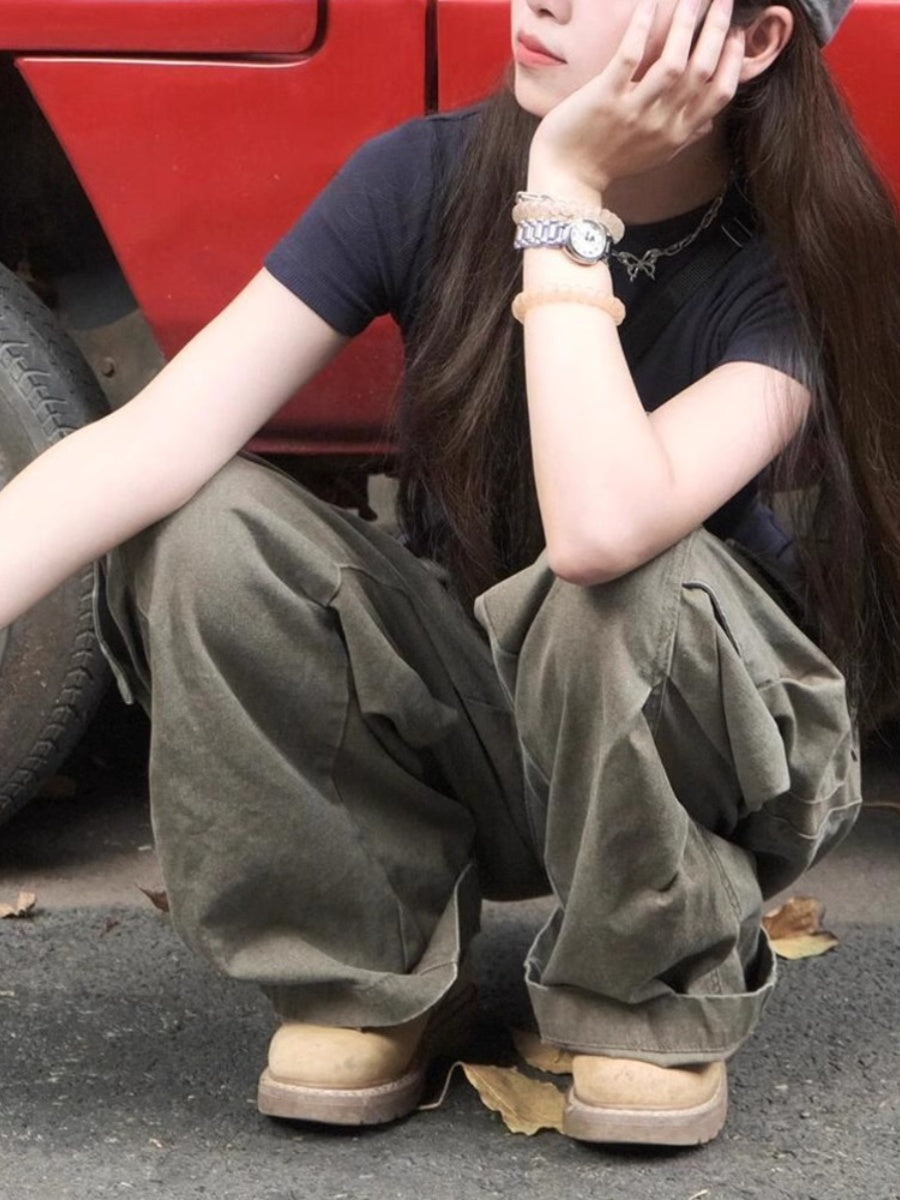 American high street retro overalls jeans