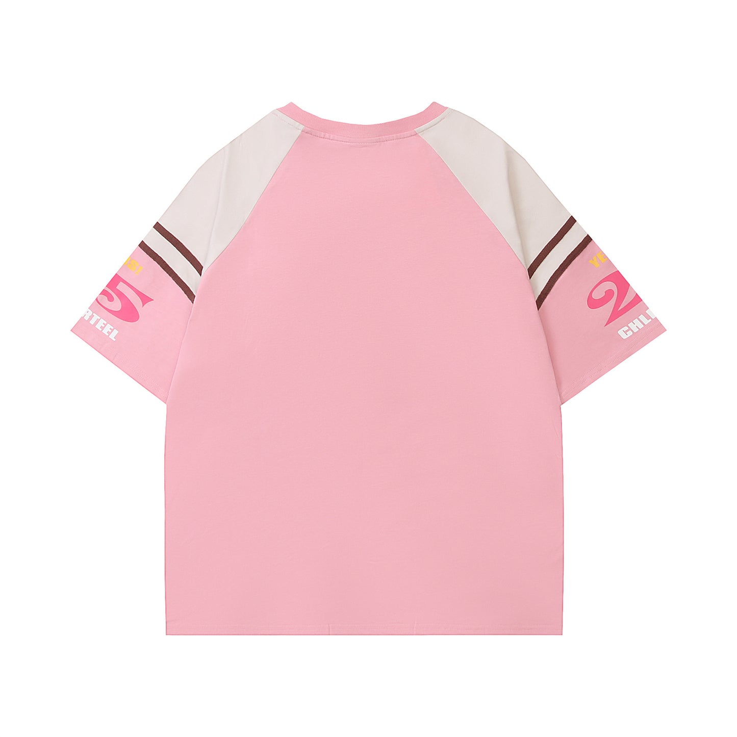 American pink letter print splicing short-sleeved T-shirt
