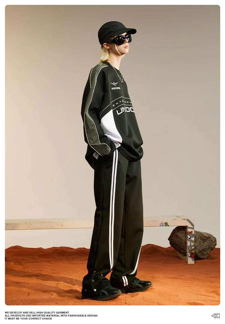 Retro Sports Style Racing Style Letter Dark Windbreaker Contrast Color Long
