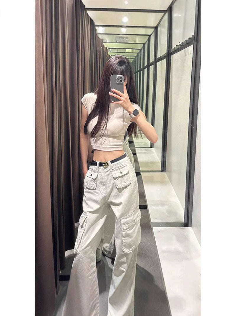 Pocket jeans for women wide-leg pants