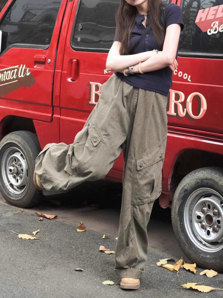 American high street retro overalls jeans