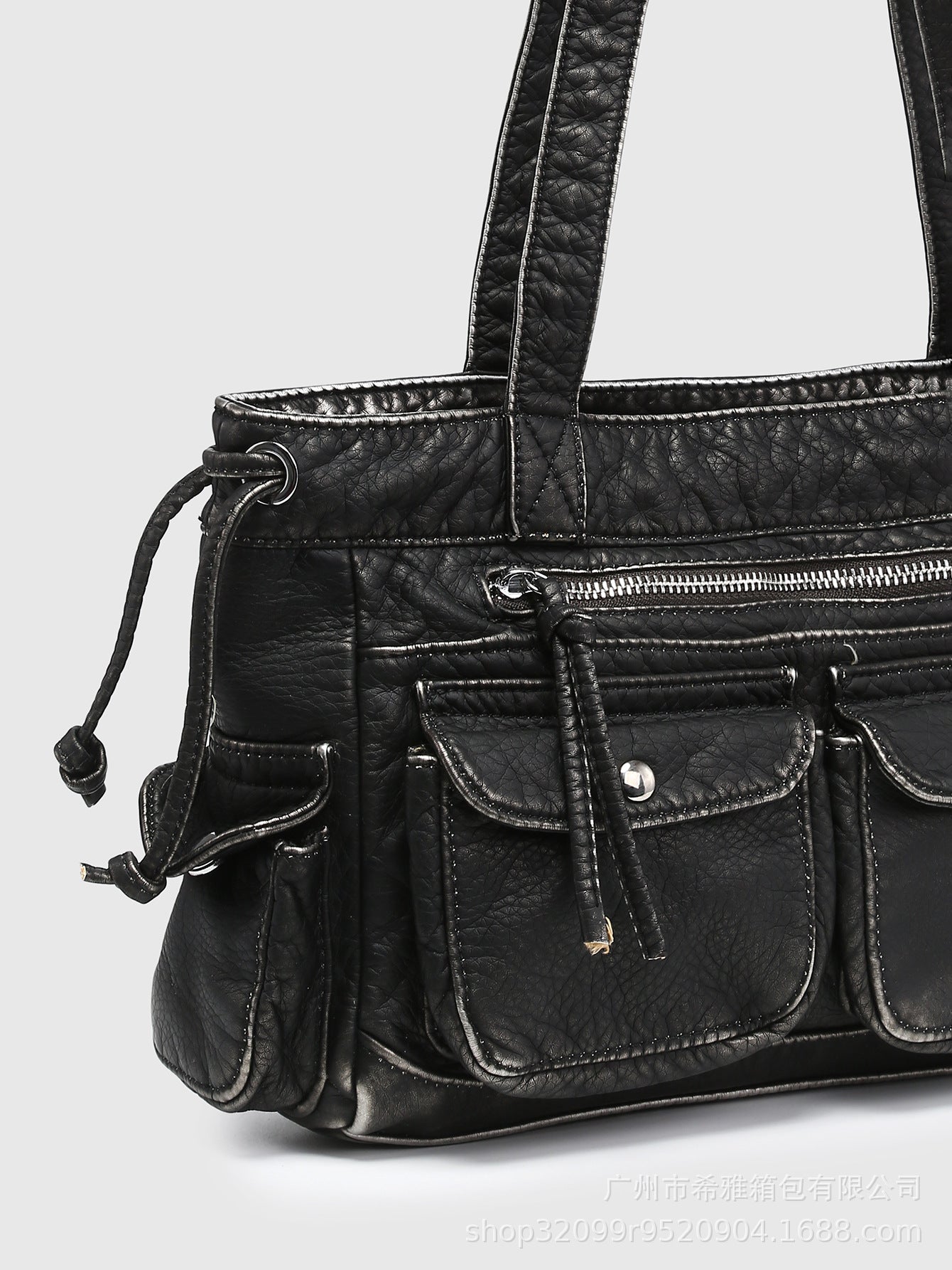 Washed gradient multi-pocket large shoulder bag