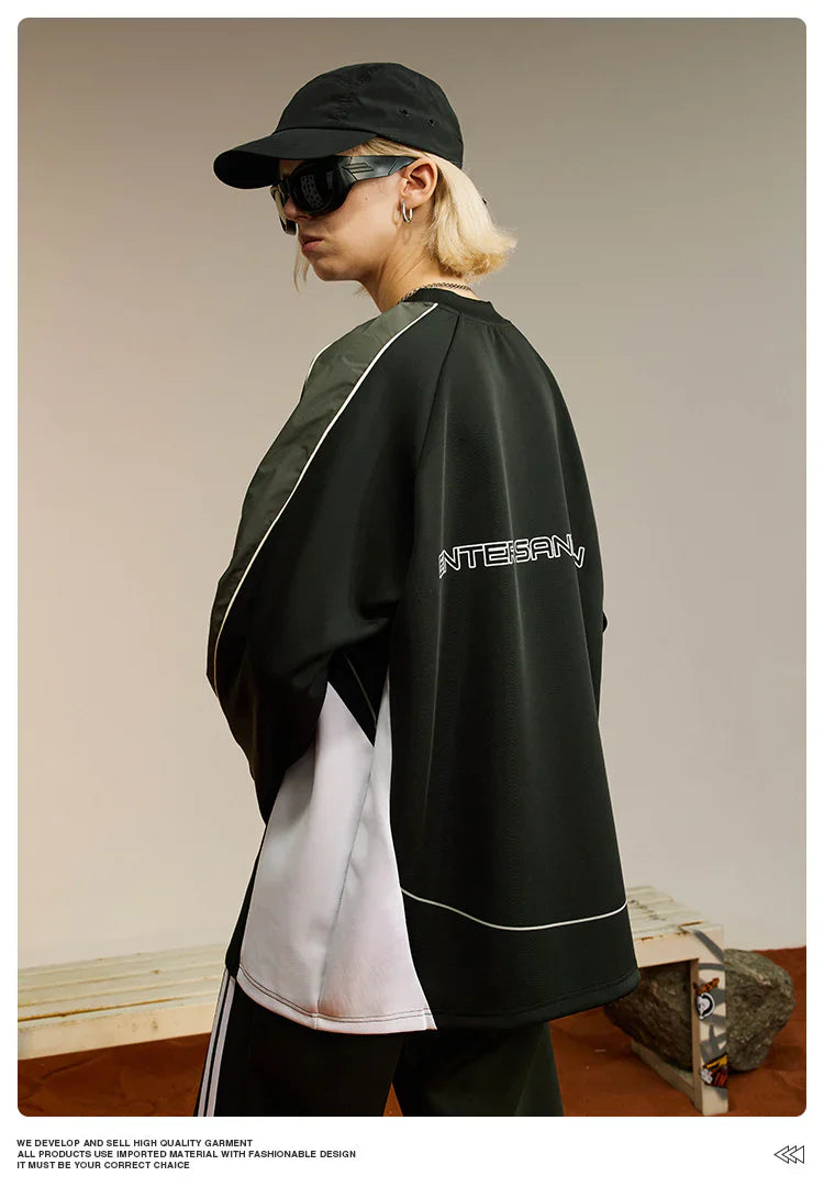 Retro Sports Style Racing Style Letter Dark Windbreaker Contrast Color Long