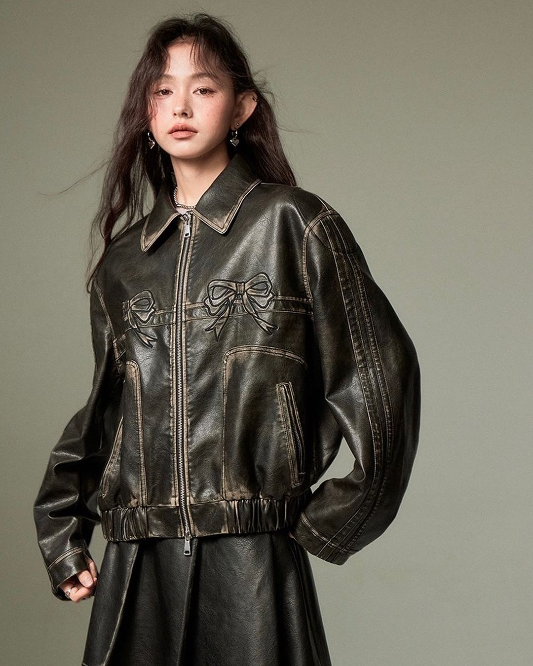 ジャケット・アウター Ribbon-Tie Faux Leather Jacket black Ribbon-Tie Faux Leather Jacket black Shipping in late November