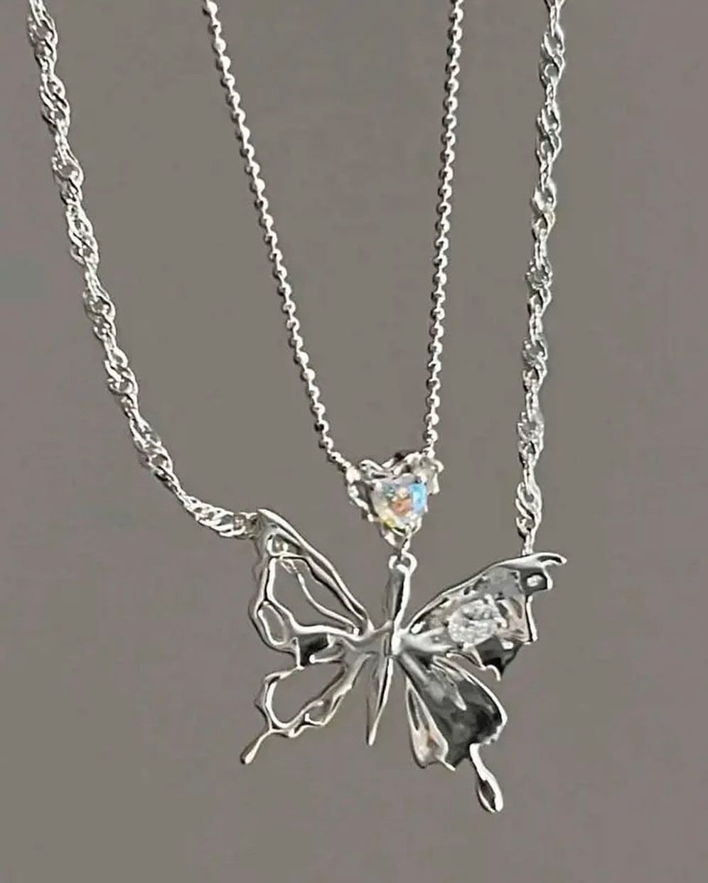 Crystal Butterfly Embossed Chain Necklace