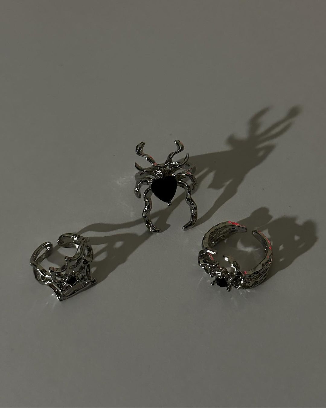 Black Stone Spider Ring Set