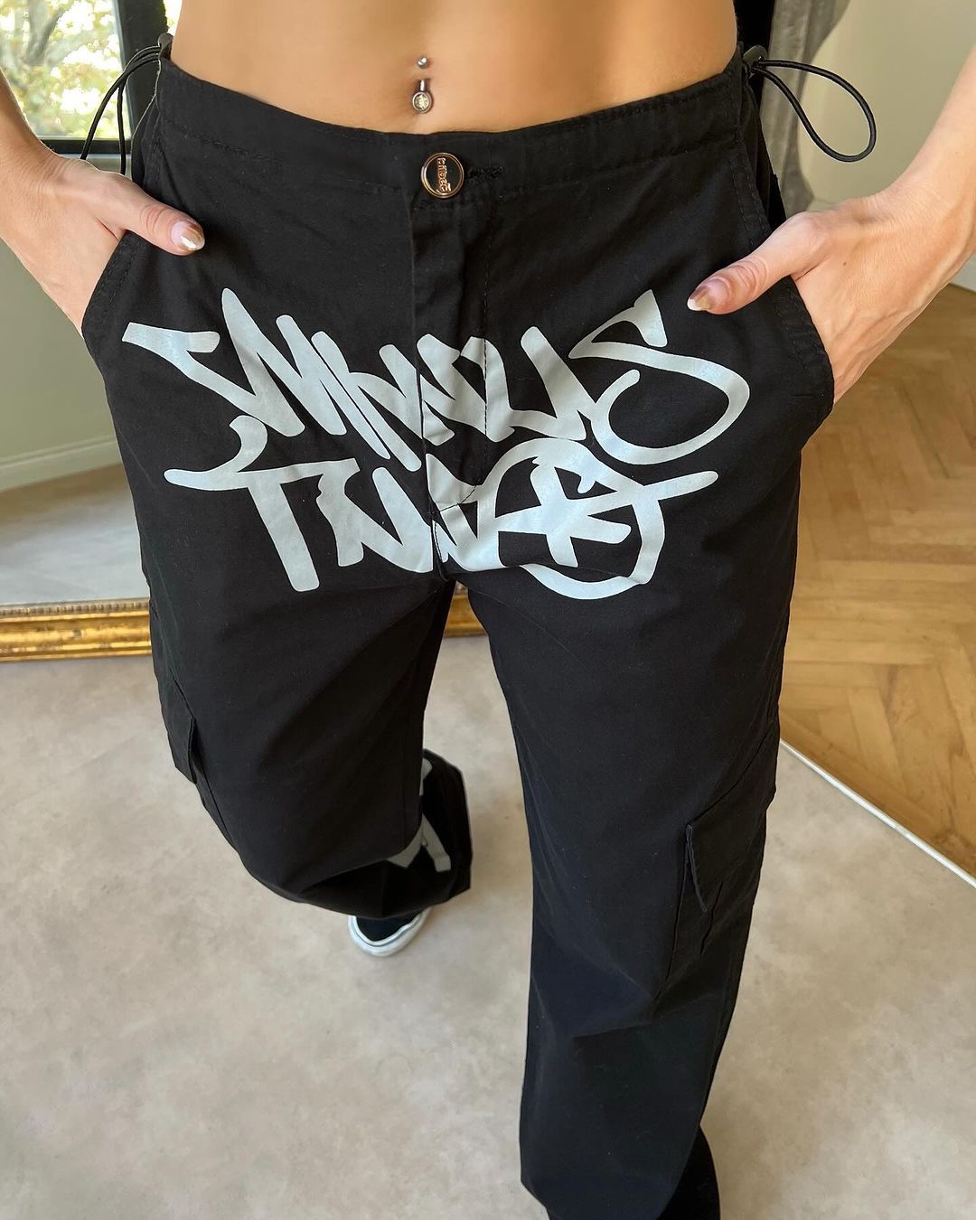 Black Minus Two Cargo Pocket Elastic Trousers
