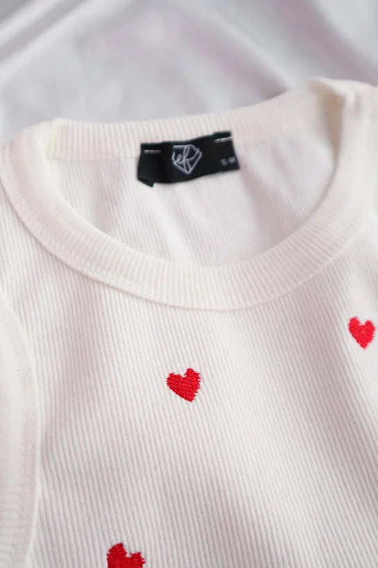 White Heart Embroidery Crop