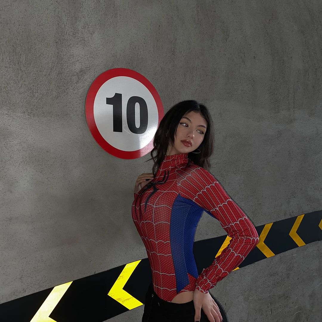 Red Spider Long Sleeve Bodysuit with Snap Fasteners