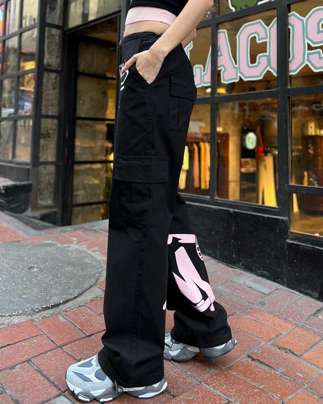 Black pink Minus Two Cargo Pocket Elastic Trousers