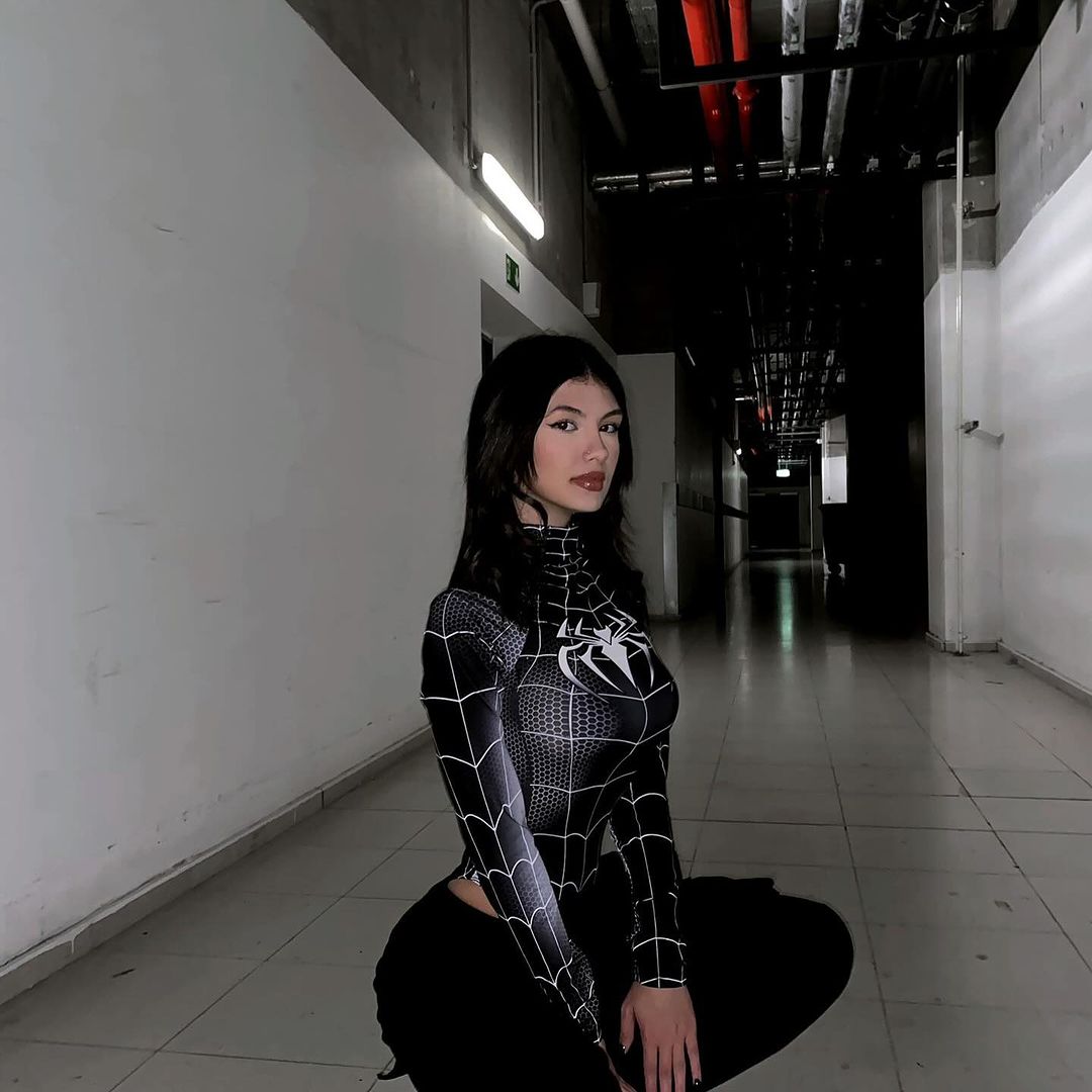 Black Spider Long Sleeve Bodysuit with Snap Fasteners