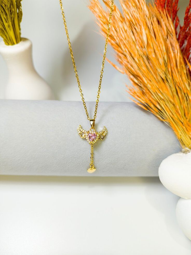 Gold Mini Heart Pendant Winged Heart Necklace