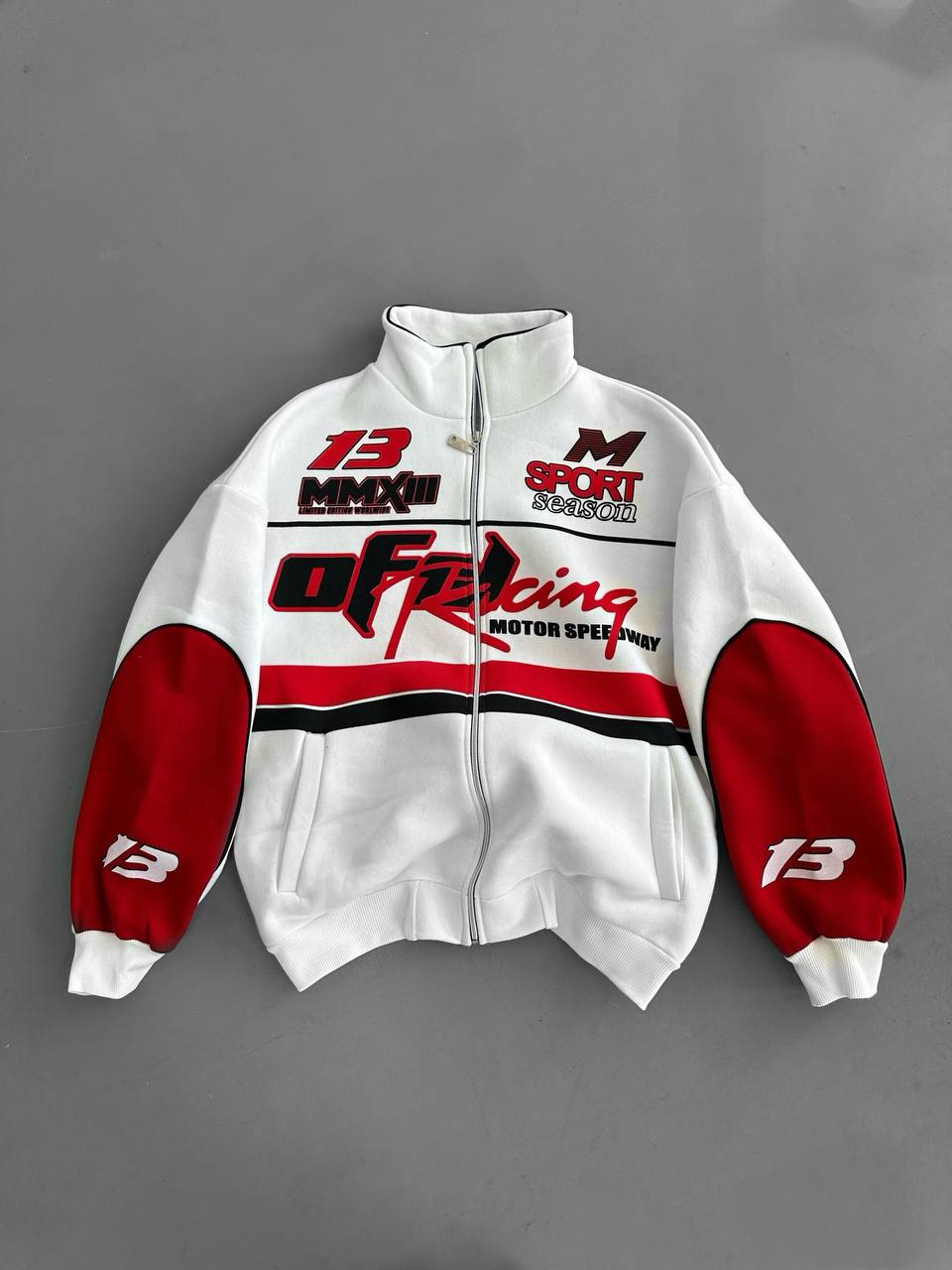 Unisex Oversize Racing Stand Collar Racer Cardigan