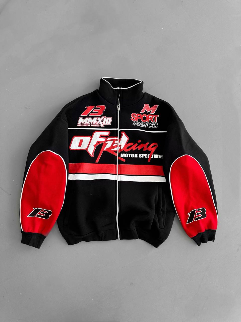 Unisex Oversize Racing Stand Collar Racer Cardigan