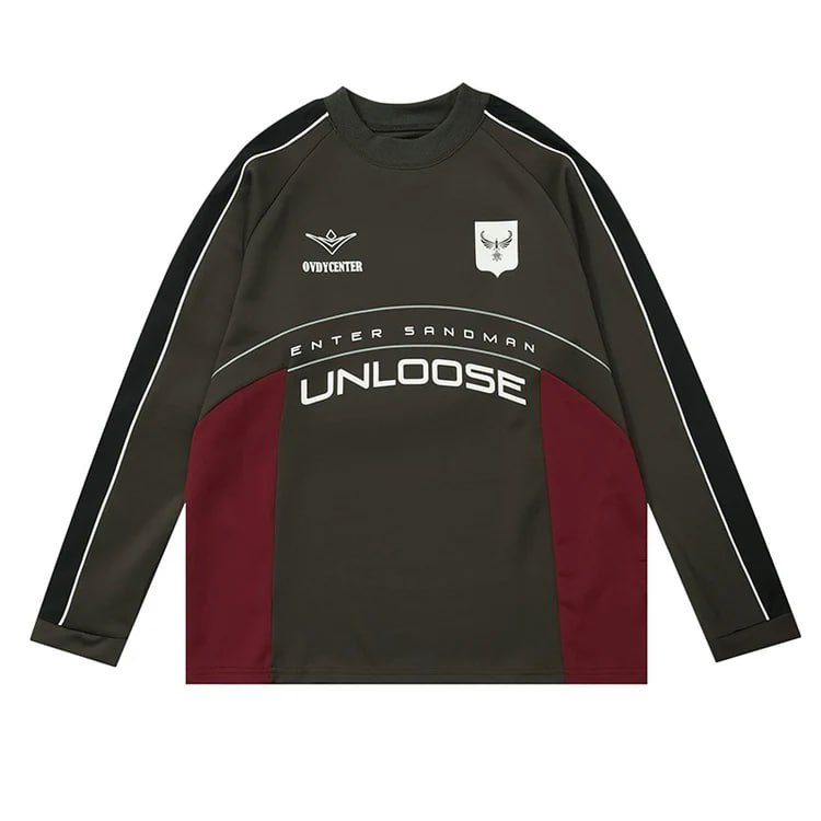 Retro Sports Style Racing Style Letter Dark Windbreaker Contrast Color Long