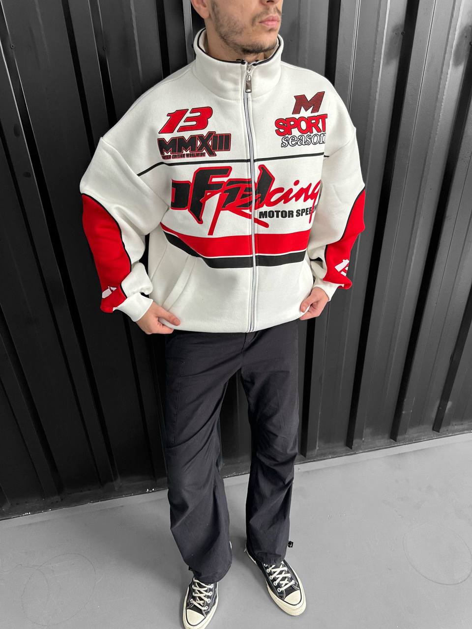 Unisex Oversize Racing Stand Collar Racer Cardigan