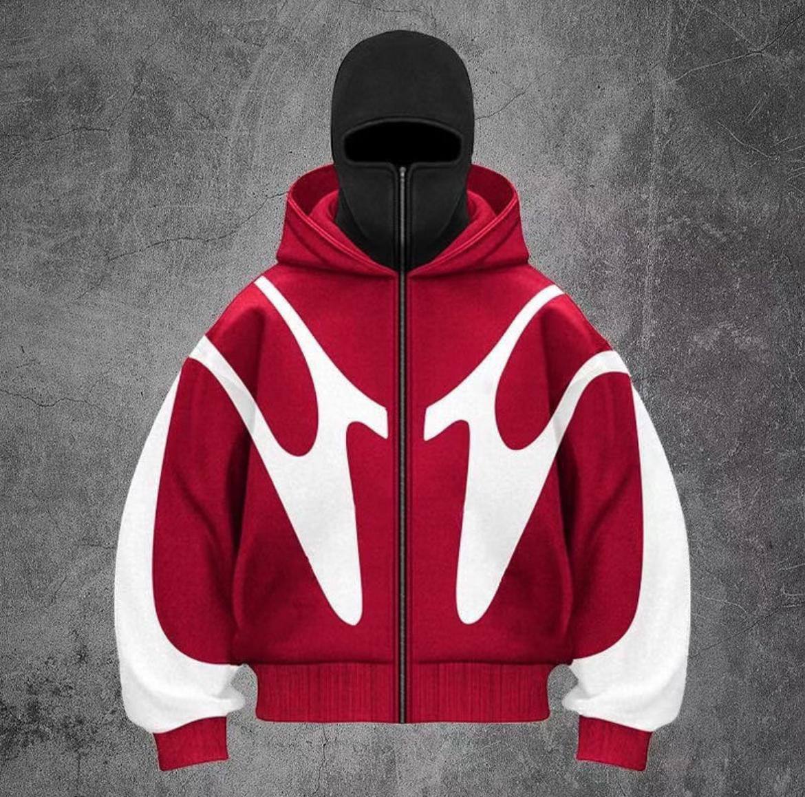 White And Red Ninja Graphic Hoodie