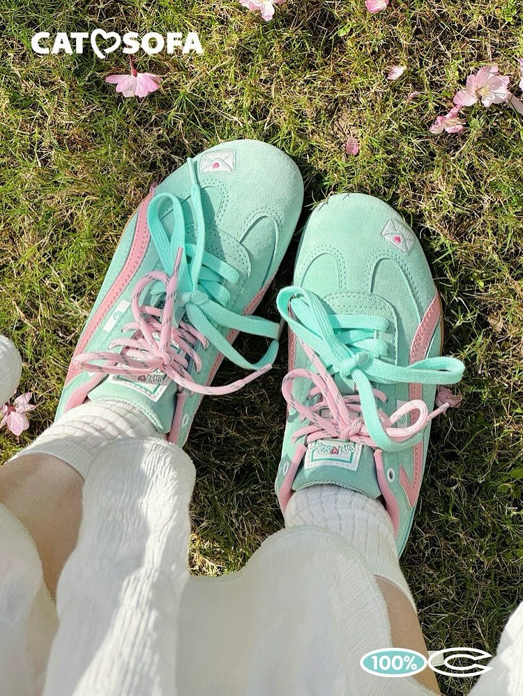 Retro Green Shoes Women All-match Racing Shoes