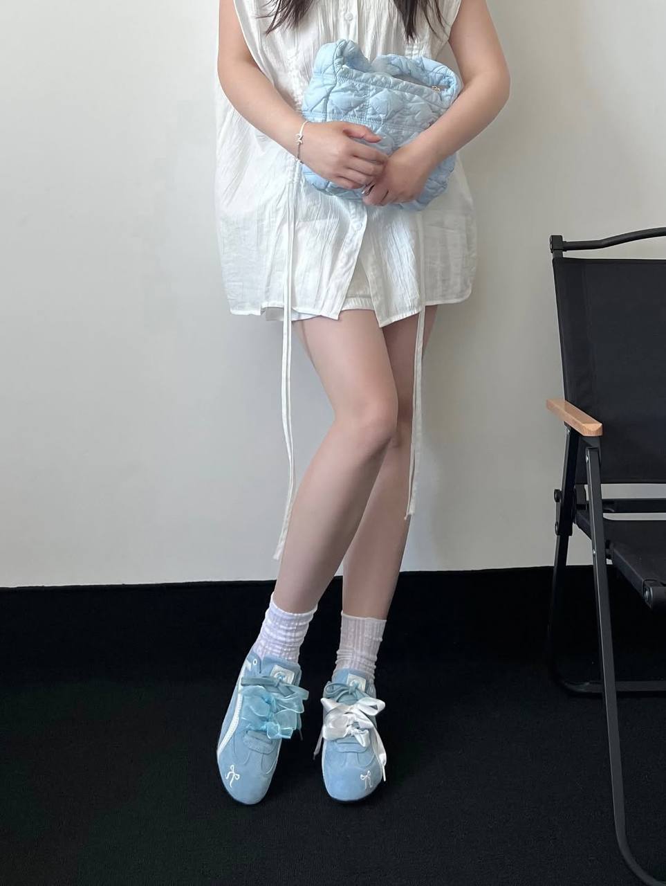 Retro Baby Blue Shoes Women All-match Racing Shoes