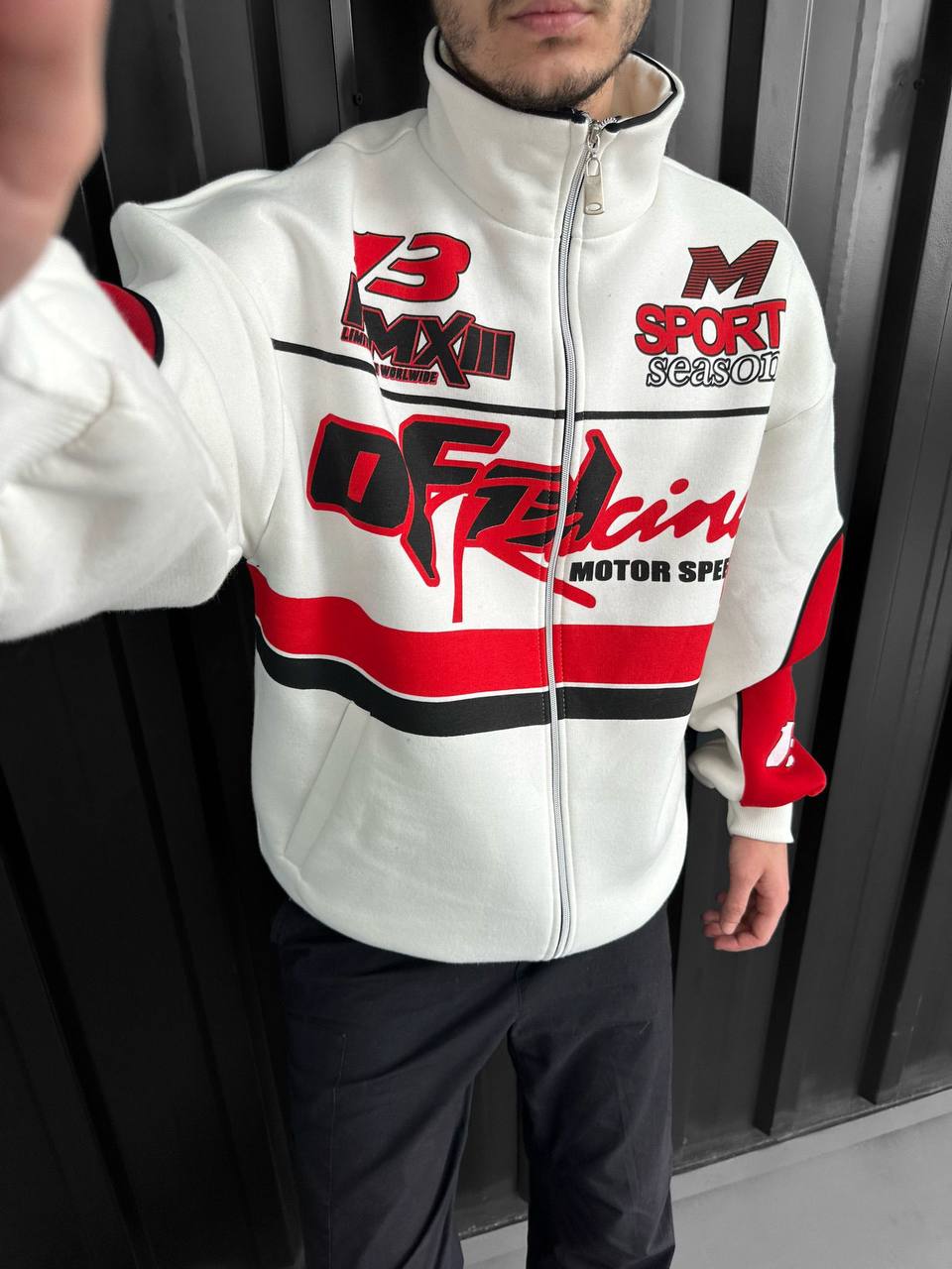 Unisex Oversize Racing Stand Collar Racer Cardigan