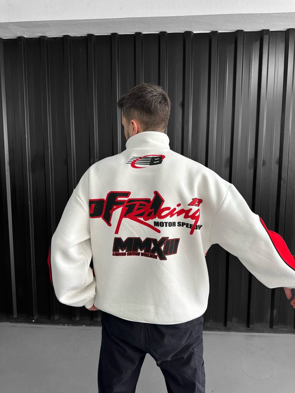 Unisex Oversize Racing Stand Collar Racer Cardigan