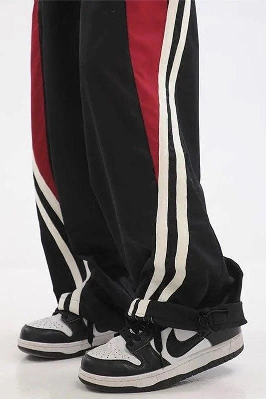 Black Red Double Stripe Y2K Vintage Baggy Sweatpants