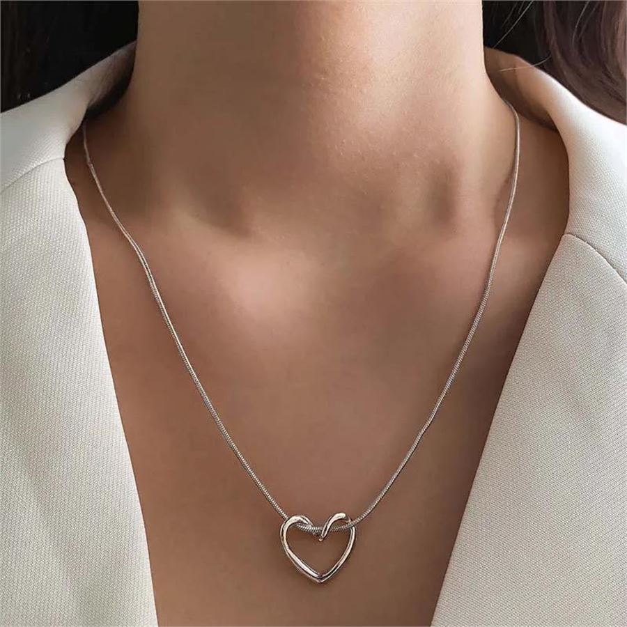 Curved Heart Silver Chain Necklace