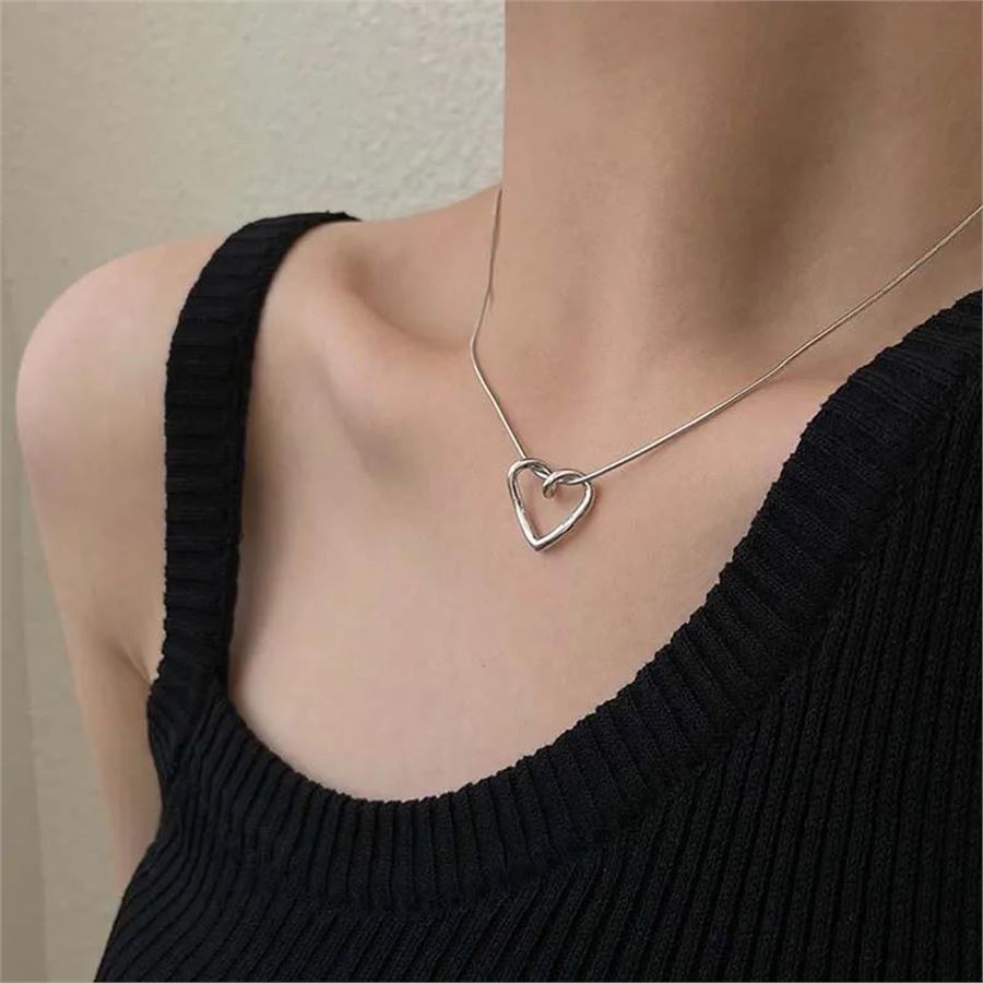 Curved Heart Silver Chain Necklace