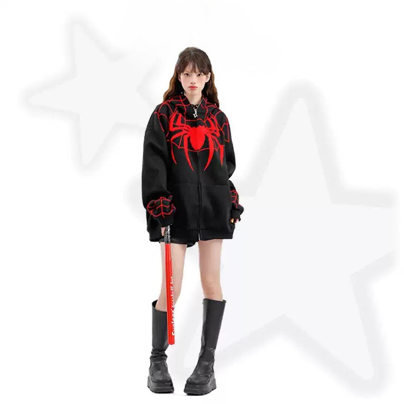 BLACK Y2k Spider Hoodie
