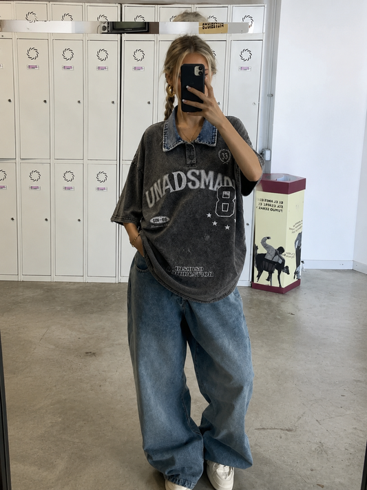 Fashion brand stitching letter lapel short-sleeved T-shirt summer loose casual tops